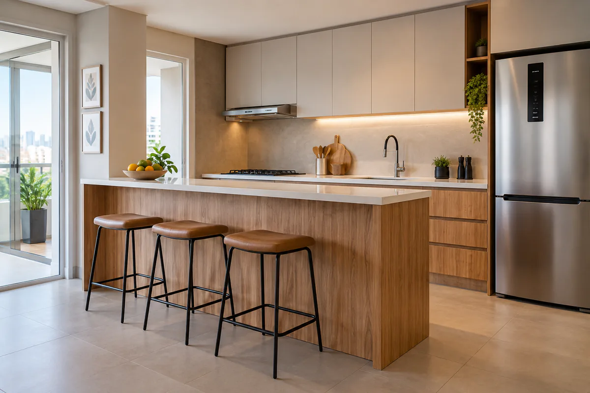 Balcão de Cozinha Sob Medida pronto em ambiente planejado em Santo André