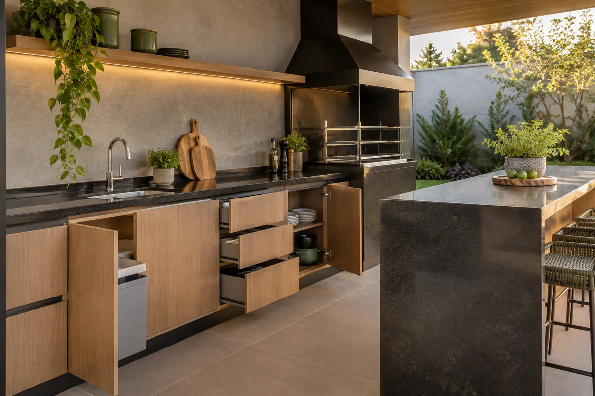 Vista funcional de Bancada Gourmet Sob Medida em projeto de marcenaria