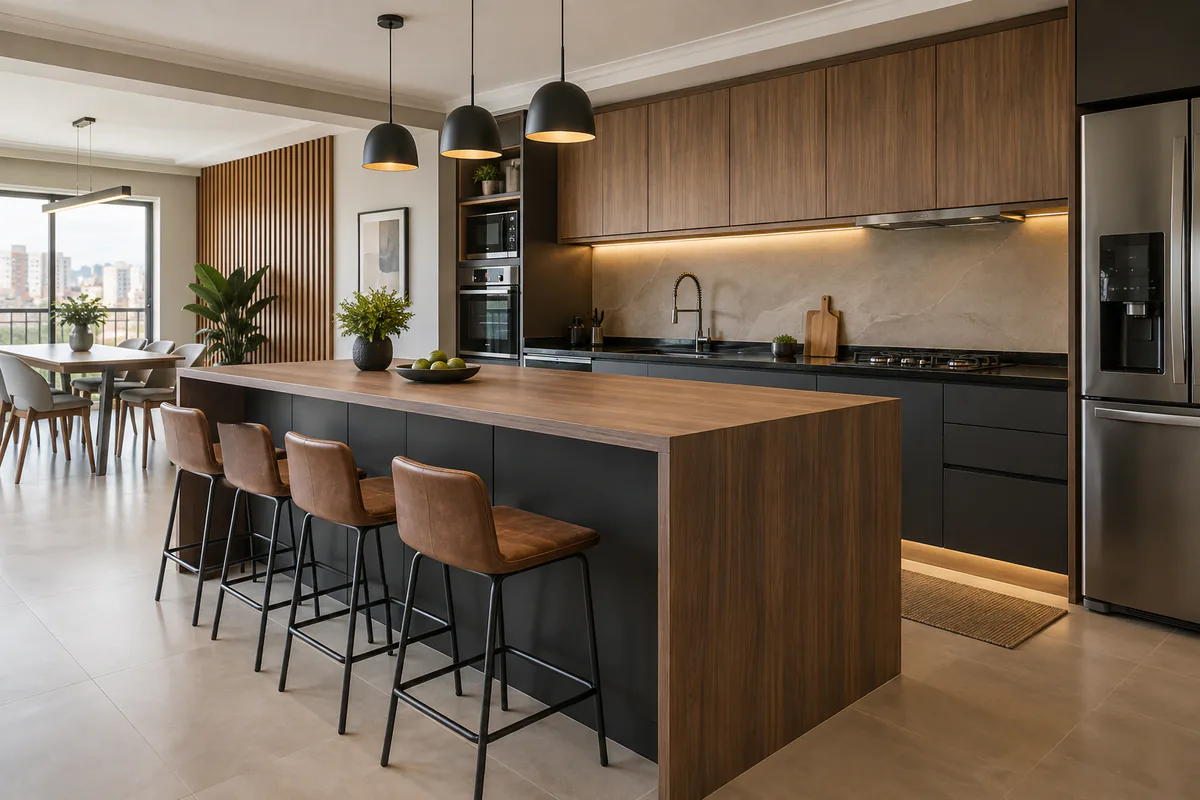 Ilha de Cozinha Sob Medida pronto em ambiente planejado em Santo André
