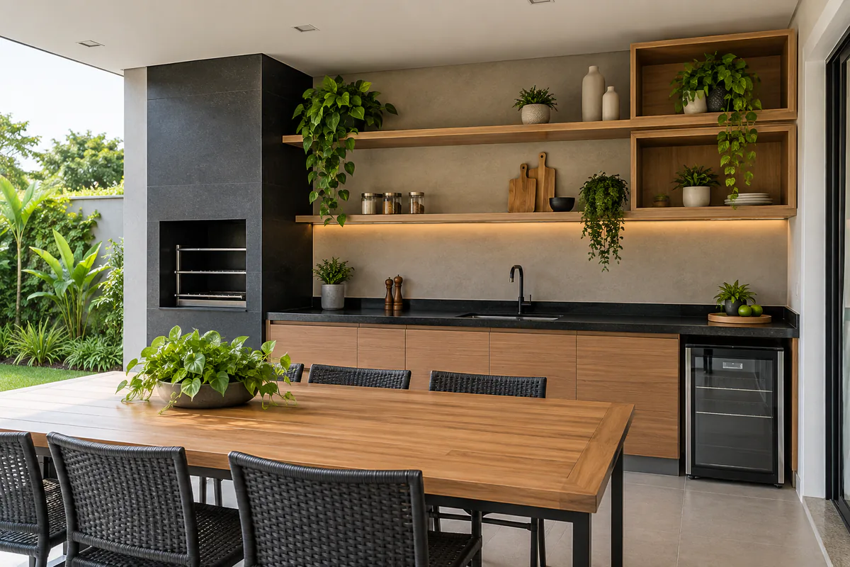 Nichos e Prateleiras para Área Gourmet pronto em ambiente planejado em Santo André
