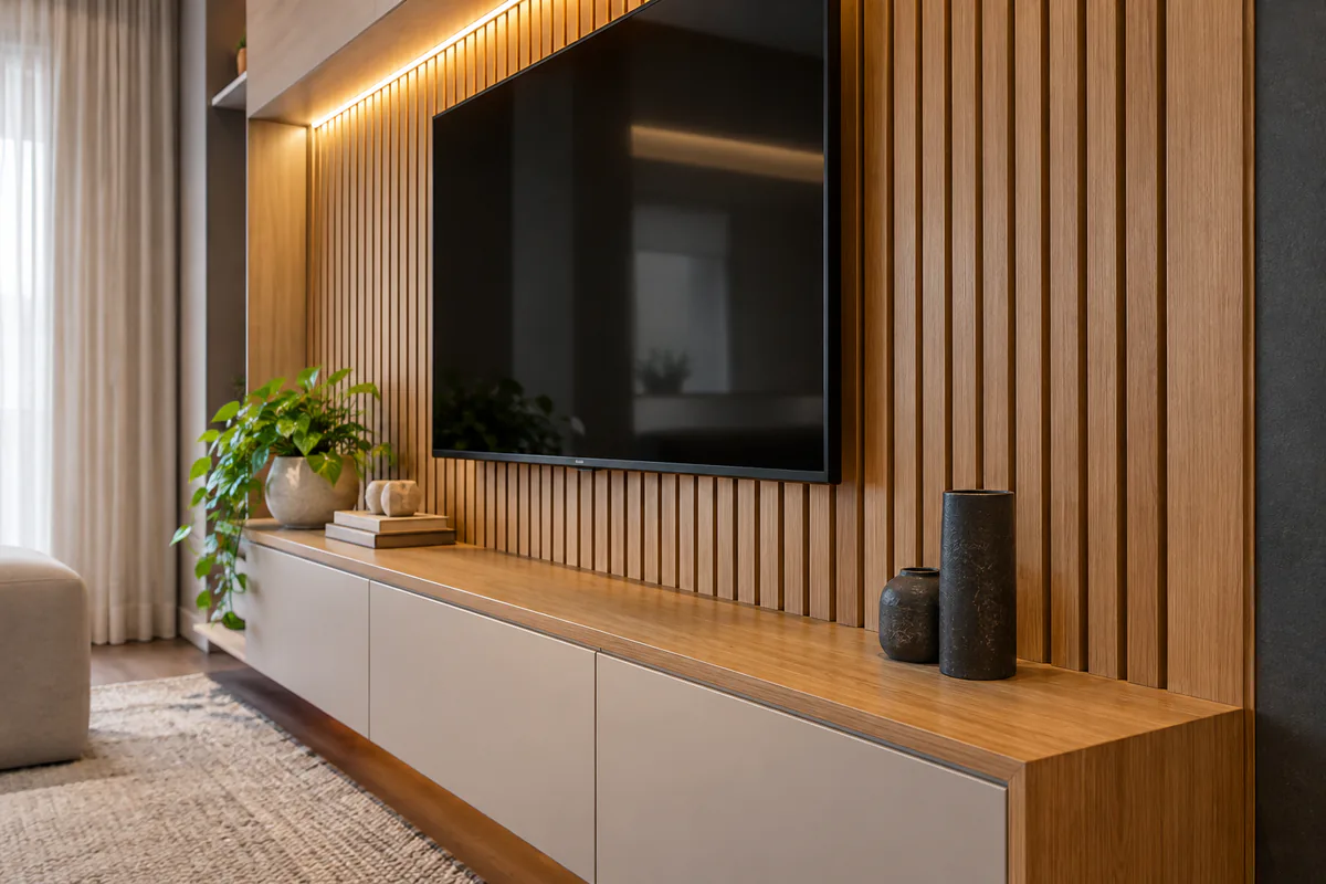 Detalhes de acabamento de Painéis Decorativos em MDF sob medida