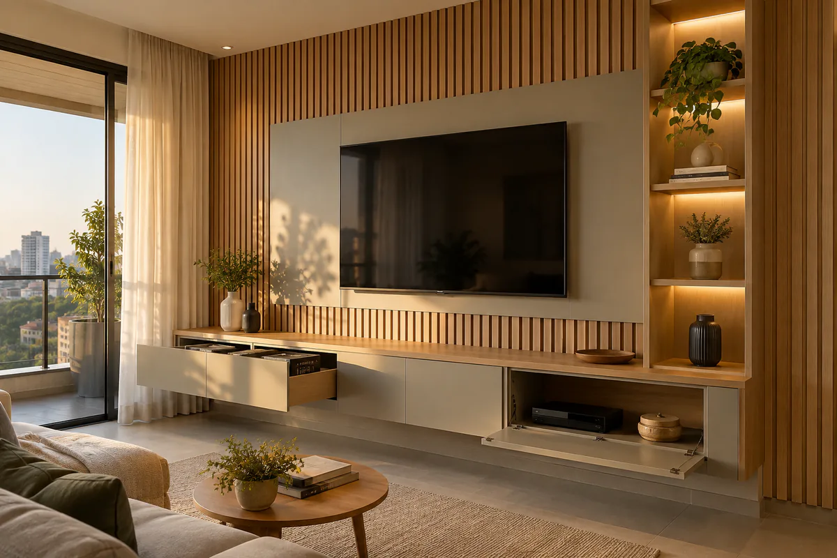 Vista funcional de Painéis Decorativos em MDF em projeto de marcenaria