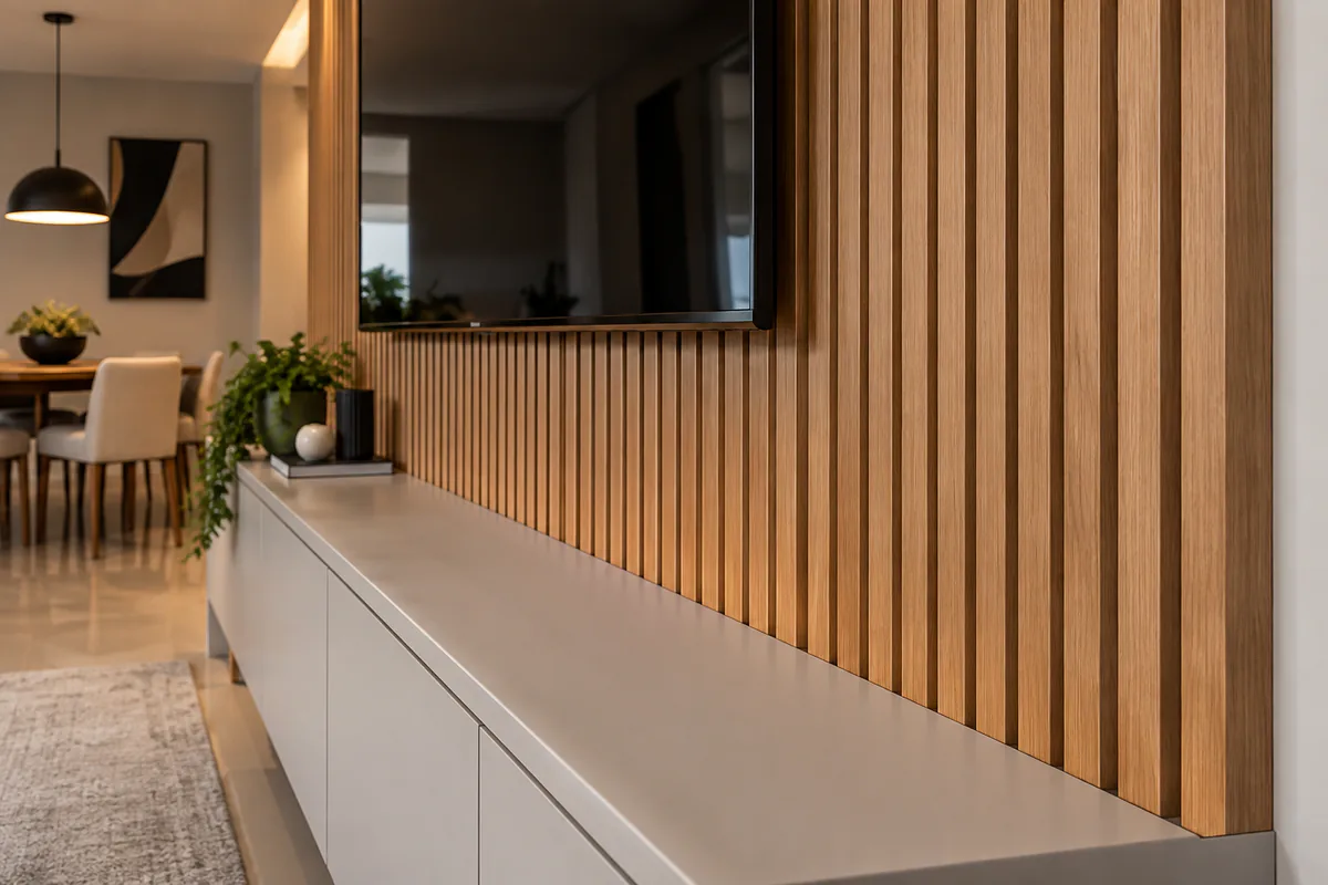 Detalhes de acabamento de Painel Ripado sob medida