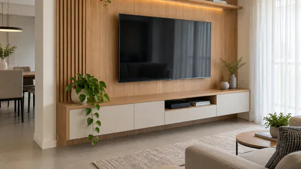 Painel para TV Sob Medida em projeto de marcenaria sob medida em Santo André