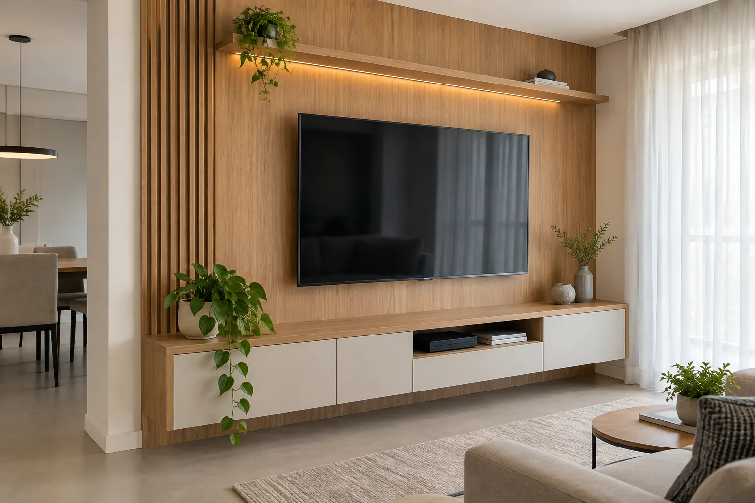 Painel para TV Sob Medida em projeto de marcenaria sob medida em Santo André