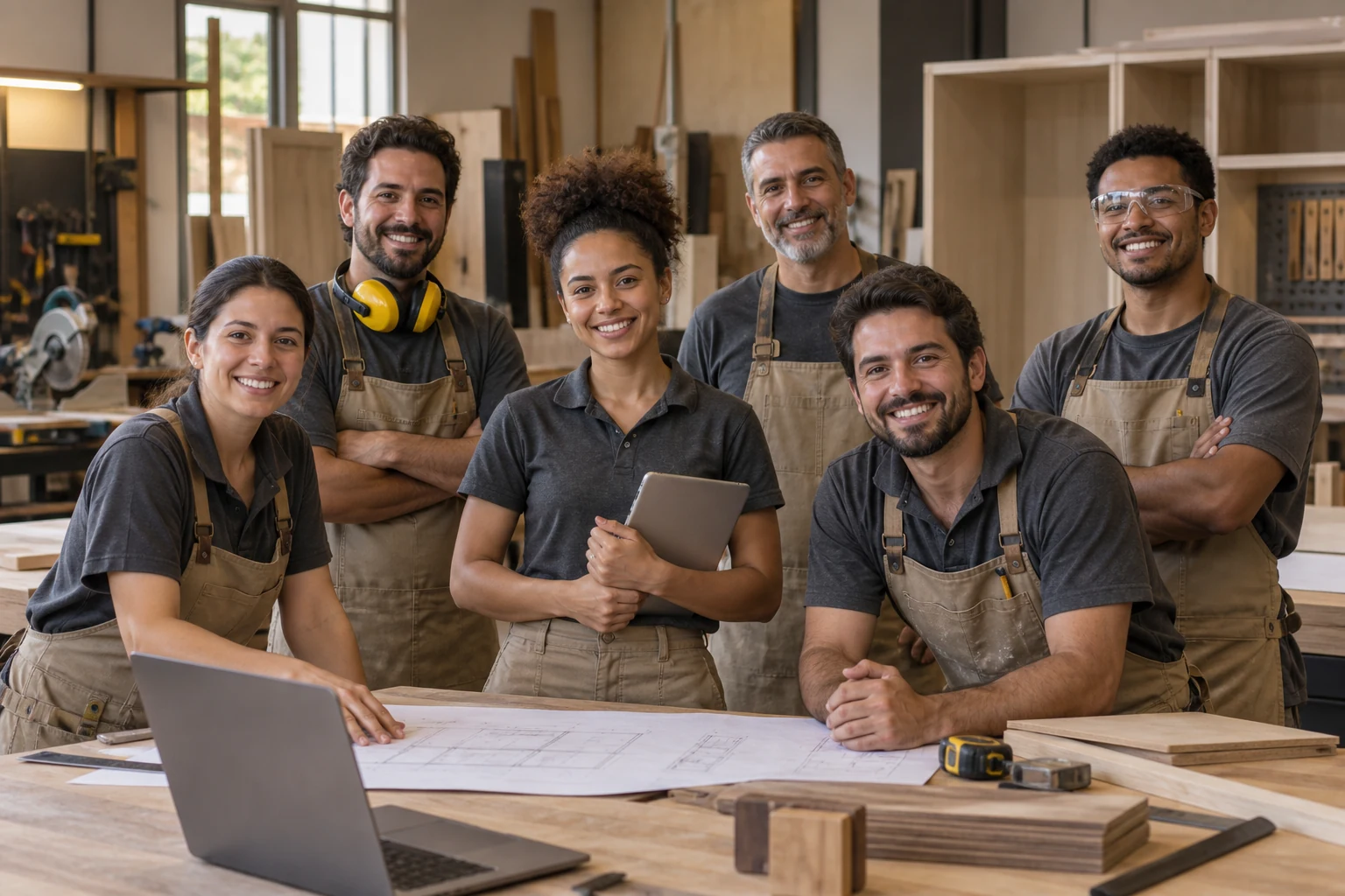 Equipe de marceneiros pronta para atender